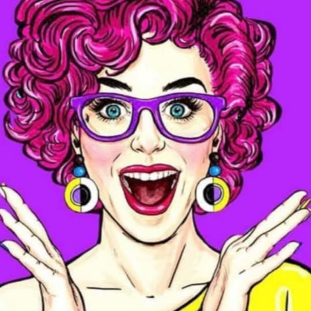 Vibrant Pop Art Print with Pink Hair